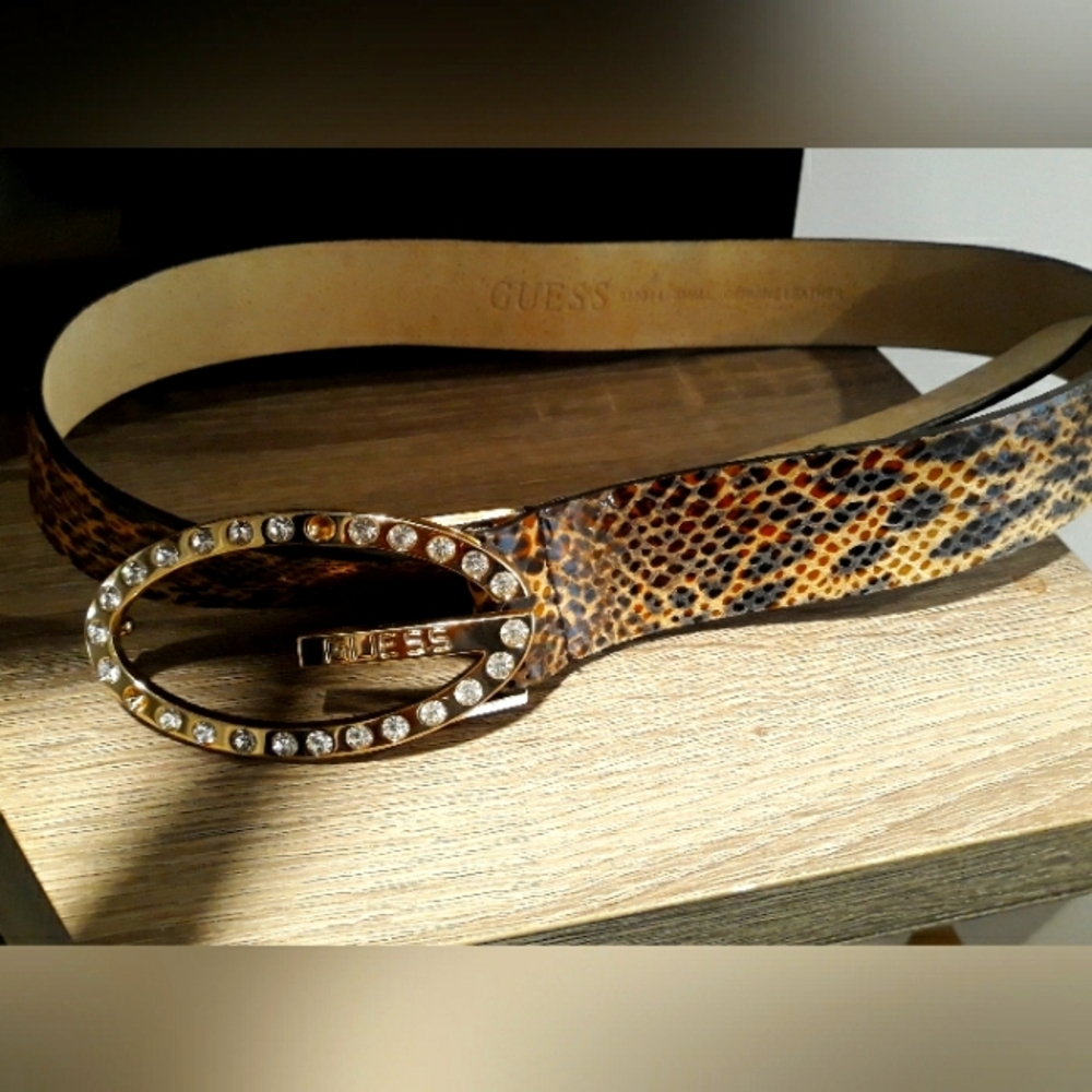 Guess Two Tone Cheetah Rhinstone Belt